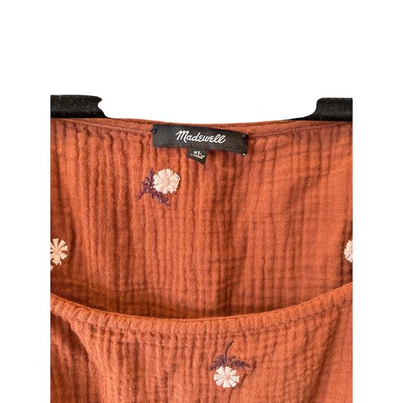 Madewell Amie Floral Embroidered Lightspun Millbrook Puff-Sleeve Peplum Top XL - Picture 7 of 11